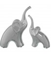 Set of 2 silver ceramic elephant figurines