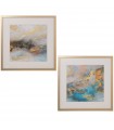 Conjunto de 2 quadros de madeira com moldagem dourada 60x60 cm abstracto
