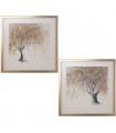 Ensemble de 2 tableaux en bois avec moulure dorée 80x80 cm arbre