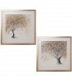 Conjunto de 2 quadros de madeira com moldagem dourada 80x80 cm de árvore