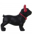 Figurine en résine chien casque noir rouge