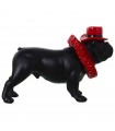 Figura resina perro negro rojo con sombrero y lechuga la
