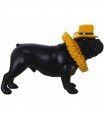 Figura resina perro negro amarillo con sombrero y lechuga la