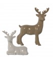Conjunto 2 figuras de cervos cervos de cerâmica cinza claro branco
