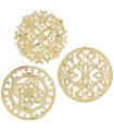 Set of 3 round wooden altarpieces 25 cm gold colored