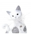 Kunstharzfigur silberweiße Katze mit Kunstfeder