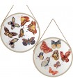 Set of 2 wooden frames 60x60 cm round butterflies